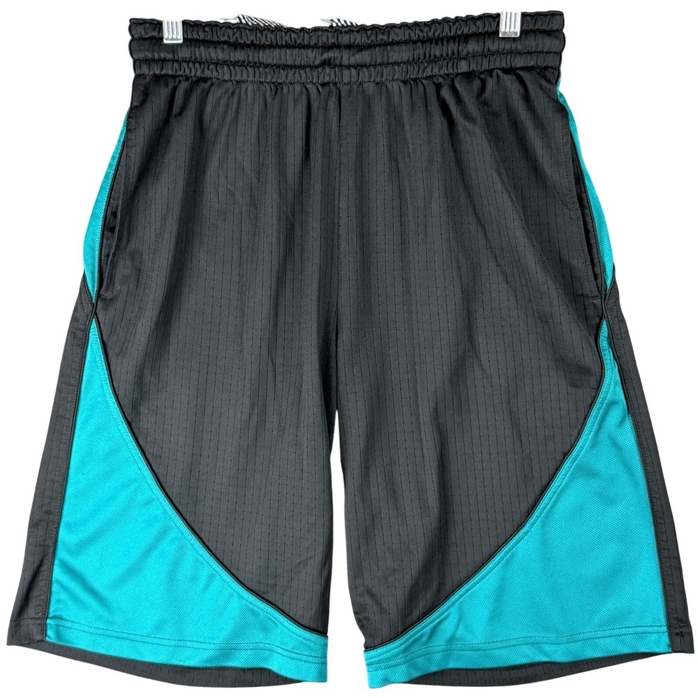 Foot Locker Men's Medium Basketball Shorts Black Teal Pinstripe Mesh Athletic